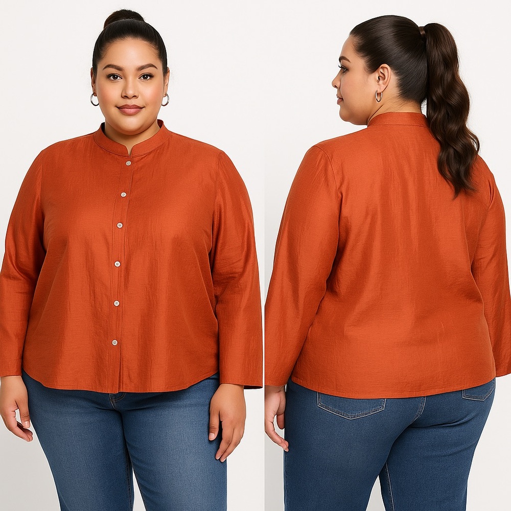 Linden Hill Women 100% Silk Top Button Front Tunic Side Pockets Coral 2XL NWT